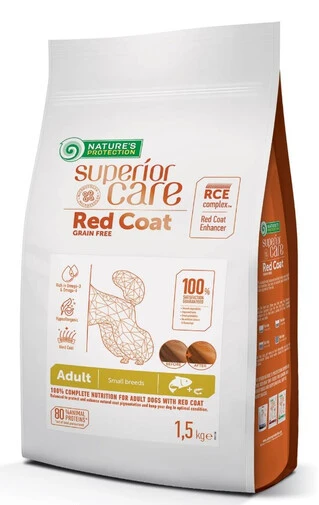 Сухой беззерновой корм для взрослых собак с рыжим окрасом шерсти, для малых пород Superior Care Red Coat 1.5 кг
