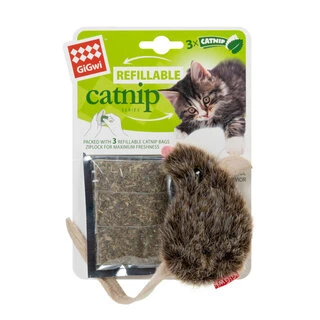 Игрушка для котов Мышка с кошачьей мятой GiGwi Catnip, искусственный мех, кошачья мята, 10 см