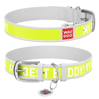 Нашийник WAUDOG Design з малюнком "Друг", преміум шкіра, металевий пряжка (ширина 12 мм, довжина 21-29 см), білий