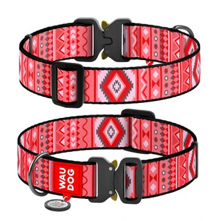 Нашийник для собак нейлоновий WAUDOG Nylon з QR паспортом, малюнок "Етно червоний", металевий пряжка-фастекс, XXL, Ш 35 мм, Дл 43-70 см