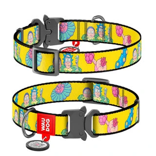 Ошейник для собак нейлоновый WAUDOG Nylon c QR паспортом, рисунок "Рик и Морти 1", металлическая пряжка-фастекс, S, Ш 15 мм, Дл 23-35 см