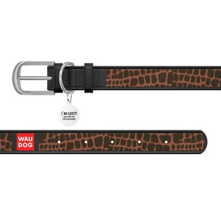 Ошейник WAUDOG Design с рисунком "Жираф", премиум кожа, металлическая пряжка (ширина 12 мм, длина 21-29 см), черный