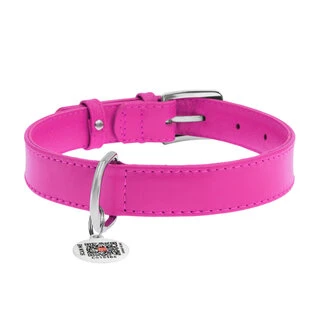 Ошейник для собак кожаный WAUDOG Glamour с QR паспортом, без украшений, Ш 20 мм, Дл 30-39 см, розовый