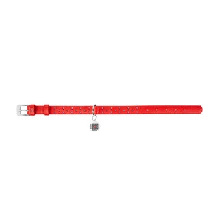 Нашийник для собак шкіряний WAUDOG Glamour з QR паспортом, з клейовими стразами, Ш 25 мм, Дл 38-49 см, червоний