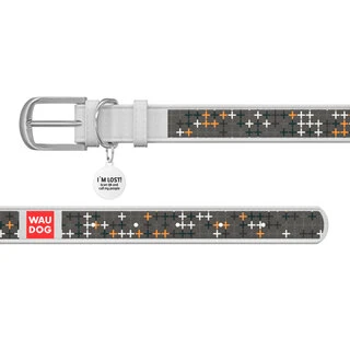 Нашийник WAUDOG Design з малюнком "Хрестики", преміум шкіра, металевий пряжка (ширина 20 мм, довжина 30-39 см), білий