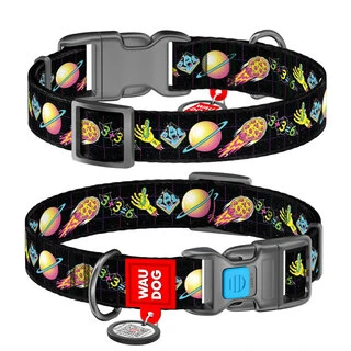 Ошейник для собак нейлоновый WAUDOG Nylon c QR паспортом, рисунок "Рик и Морти 3", пластиковый фастекс, S, Ш 15 мм, Дл 23-35 см