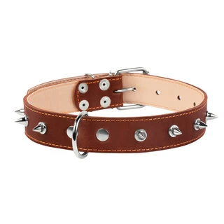 Ошейник "CoLLaR" двойной с шипами (ширина 35мм, длина 48-63см), коричневый