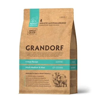 Сухой корм Grandorf  для собак всех пород 4 вида мяса с бурым рисом класса холистик с живыми пробиотиками 3 кг