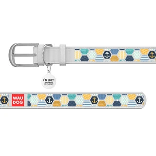 Нашийник WAUDOG Design з малюнком "Морський 2", преміум шкіра, металевий пряжка (ширина 25 мм, довжина 38-49 см), білий