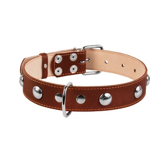Ошейник "CoLLaR" двойной с украшениями (ширина 35мм, длина 48-63см), коричневый