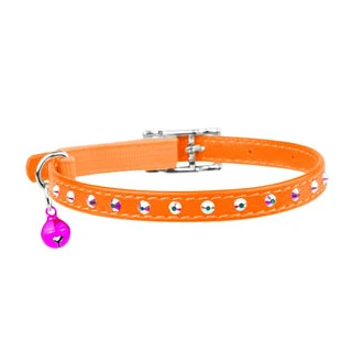 Ошейник "WAUDOG GLAMOUR" с резинкой, клей.стразами для кошек (ширина 9мм, длина 22-30см), оранжевый
