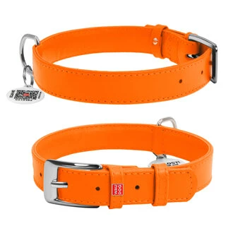 Нашийник для собак шкіряний WAUDOG Glamour з QR паспортом, без прикрас, Ш 20 мм, Дл 30-39 см, оранжевий