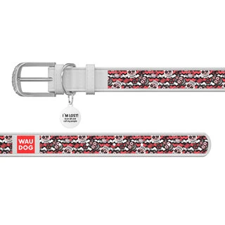 Нашийник WAUDOG Design з малюнком "Цукрові черепи", преміум шкіра, металевий пряжка (ширина 12 мм, довжина 19-25 см), білий