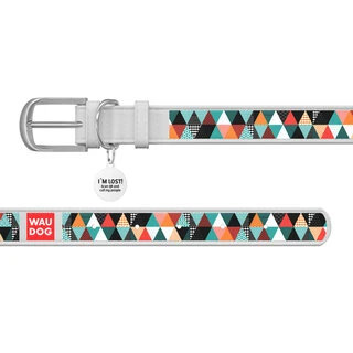 Нашийник WAUDOG Design з малюнком "Печворк 2", преміум шкіра, металевий пряжка (ширина 12 мм, довжина 21-29 см), білий