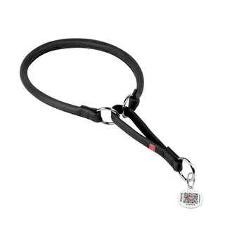 Нашийник-удавка для собак шкіряний WAUDOG Soft з QR паспортом, круглий, Д 13 мм, Дл 51-60 см, чорний