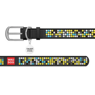 Нашийник WAUDOG Design з малюнком "Мозаїка", преміум шкіра, металевий пряжка (ширина 12 мм, довжина 21-29 см), чорний