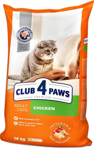 Сухой корм для взрослых кошек Club 4 Paws (Клуб 4 Лапы) Премиум. Курица 14 кг