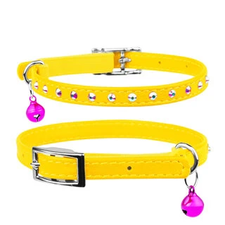 Нашийник "WAUDOG GLAMOUR" з резинкою, клейовими стразами для котів (ширина 9мм, довжина 22-30см), жовтий
