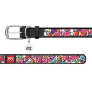 Нашийник WAUDOG Design з малюнком "Фантазія", преміум шкіра, металевий пряжка (ширина 35 мм, довжина 46-60 см), чорний