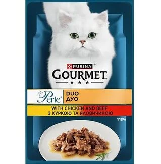ПАК Влажный корм для кошек Gourmet Perle Duo с курицей и говядиной 26 шт по 85г