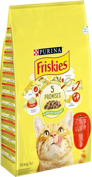 Сухой корм для взрослых кошек Purina Friskies с говядиной, курицей и овощами 10 кг