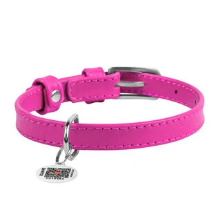 Ошейник для собак кожаный WAUDOG Glamour с QR паспортом, без украшений, Ш 15 мм, Дл 27-36 см, розовый