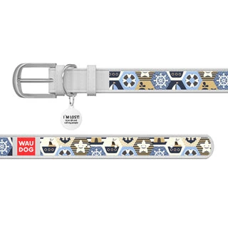 Нашийник WAUDOG Design з малюнком "Капітан", преміум шкіра, металевий пряжка (ширина 12 мм, довжина 21-29 см), білий