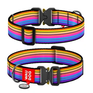 Ошейник для собак нейлоновый WAUDOG Nylon с QR паспортом, рисунок "Линия 1"&nbsp;, металлическая пряжка-фастекс, XXL, Ш 35 мм, Дл 43-70 см