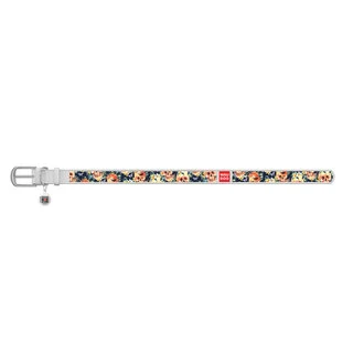 Ошейник WAUDOG Design с рисунком "Гламурные черепа", премиум кожа, металлическая пряжка (ширина 25 мм, длина 38-49 см), белый