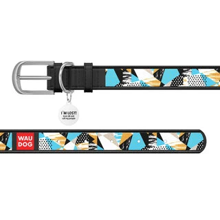 Нашийник WAUDOG Design з малюнком "Абстракція", преміум шкіра, металевий пряжка (ширина 12 мм, довжина 21-29 см), чорний