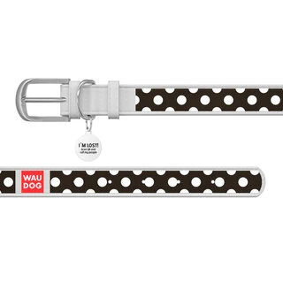 Нашийник WAUDOG Design з малюнком "Полька", преміум шкіра, металевий пряжка (ширина 12 мм, довжина 21-29 см), білий