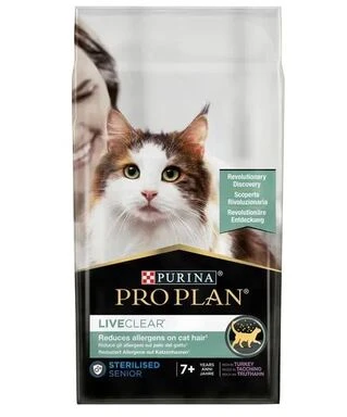 Сухой корм для стерилизованных котов старше 7 лет Purina Pro Plan LiveClear для уменьшения аллергенов с индейкой 1.4 кг