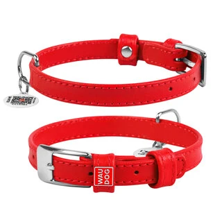 Нашийник для собак шкіряний WAUDOG Glamour з QR паспортом, без прикрас, Ш 15 мм, Дл 27-36 см, червоний