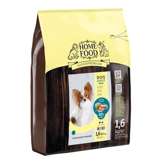 Полнорационый гипоаллергенный сухой корм для взрослых собак мелких пород  Home Food форель с рисом и овощами 1.6 кг