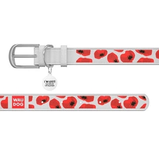 Нашийник WAUDOG Design з малюнком "Макі", преміум шкіра, металевий пряжка (ширина 15 мм, довжина 27-36 см), білий