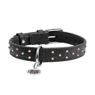 Нашийник для собак шкіряний WAUDOG Glamour з QR паспортом, з клейовими стразами, Ш 25 мм, Дл 38-49 см, чорний