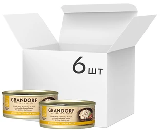 Упаковка влажного корма для котов Grandorf Куриная грудка с утиным филе 6 шт по 70 г