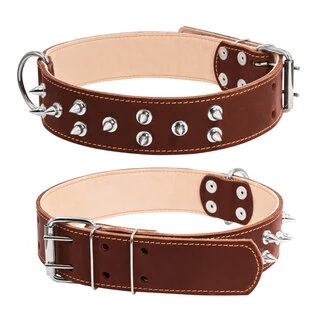 Нашийник "CoLLaR" подвійний з шипами (ширина 45мм, довжина 56-68см), коричневий