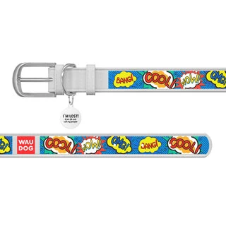 Нашийник WAUDOG Design з малюнком "ВАУ", преміум шкіра, металевий пряжка (ширина 15 мм, довжина 27-36 см), білий