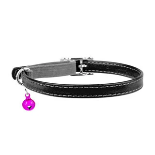 Ошейник для котов кожаный WAUDOG Glamour с QR паспортом, без украшений, Ш 9 мм, Дл 22-30 см, черный