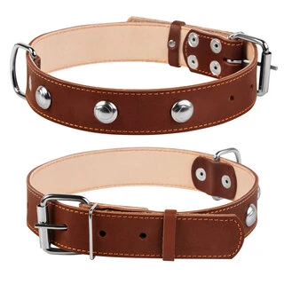 Ошейник "CoLLaR" двойной с украшениями (ширина 35мм, длина 48-63см), коричневый