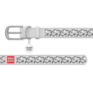 Нашийник WAUDOG Design з малюнком "Вірність", преміум шкіра, металевий пряжка (ширина 25 мм, довжина 38-49 см), білий