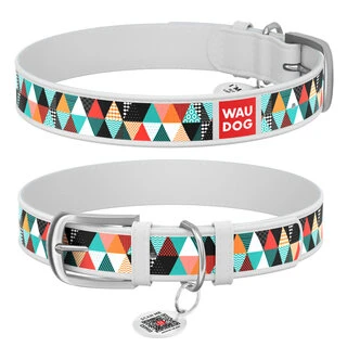 Нашийник WAUDOG Design з малюнком "Печворк 2", преміум шкіра, металевий пряжка (ширина 15 мм, довжина 27-36 см), білий