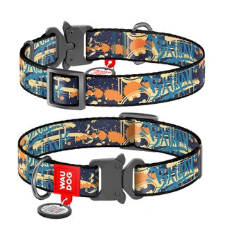 Нашийник для собак нейлоновий WAUDOG Nylon з QR паспортом, малюнок "Бетмен Джинс", металевий фастекс-пряжка, Ш 15 мм, Дл 23-35 см