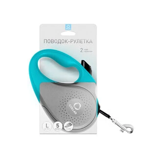 Рулетка-поводок CoLLaR для собак, розмір L, 50 кг, 5 м, стрічка, блакитний