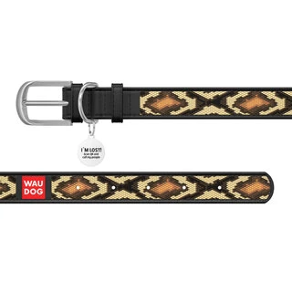Ошейник WAUDOG Design с рисунком "Змея", премиум кожа, металлическая пряжка (ширина 35 мм, длина 46-60 см), черный