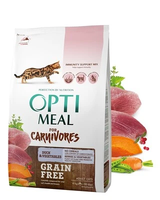 Сухой беззерновой корм Optimeal для взрослых кошек с уткой и овощами 4 кг