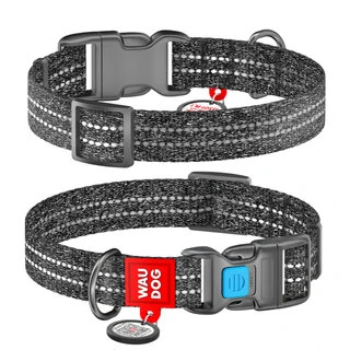 Нашийник для собак з відновленого бавовни WAUDOG Re-cotton з QR паспортом, світловідбиваючий, пластиковий фастекс, Ш 20 мм, Дл 24-40 см, сірий