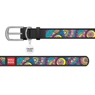 Нашийник WAUDOG Design з малюнком "Казка", преміум шкіра, металевий пряжка (ширина 12 мм, довжина 19-25 см), чорний