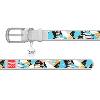 Нашийник WAUDOG Design з малюнком "Абстракція", преміум шкіра, металевий пряжка (ширина 15 мм, довжина 27-36 см), білий